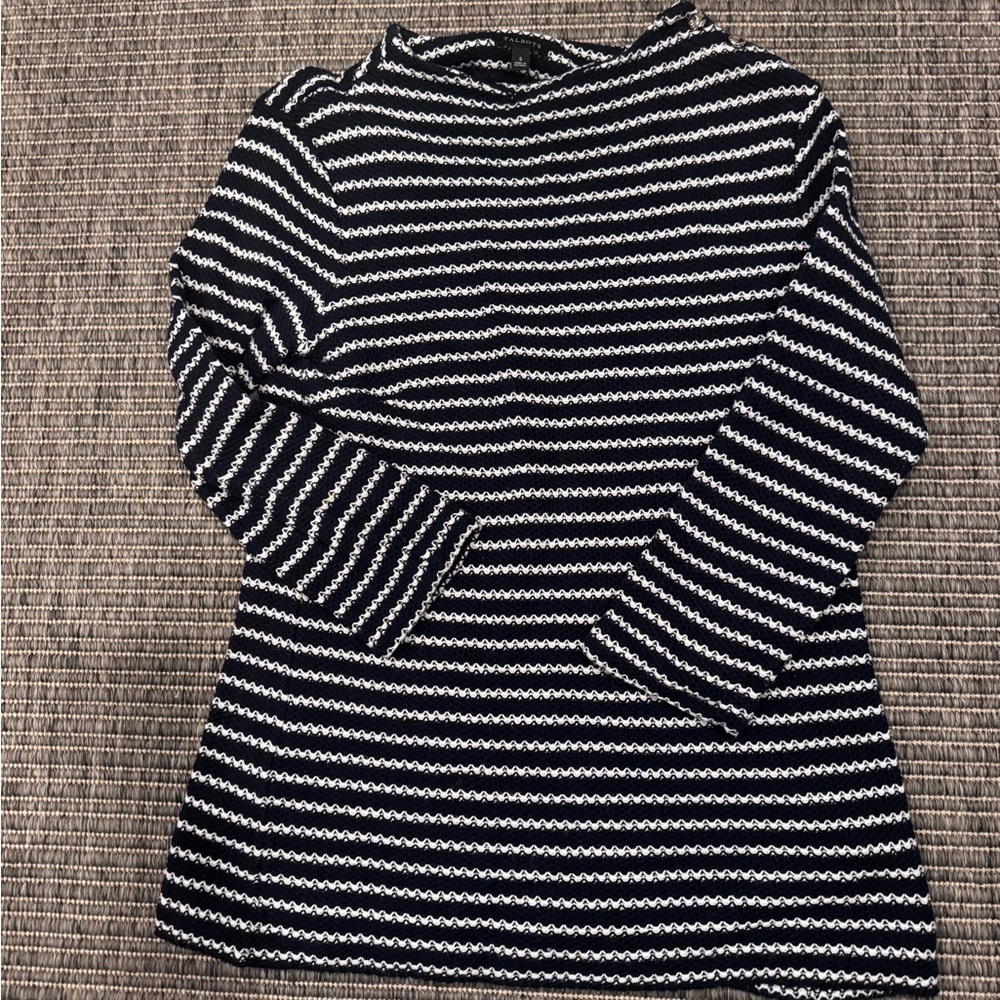 Talbots Black and White Striped Crew Neck 100% Cotton 3/4 length Sleeve Sweater